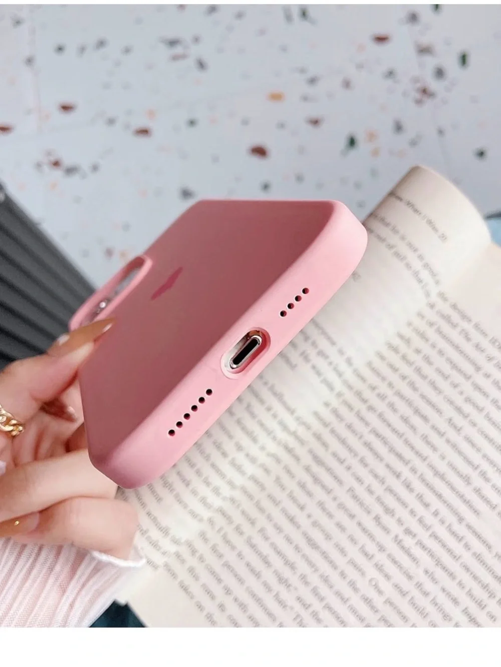 Pink Silicone iPhone 14 Pro Max Case with Heart Accent